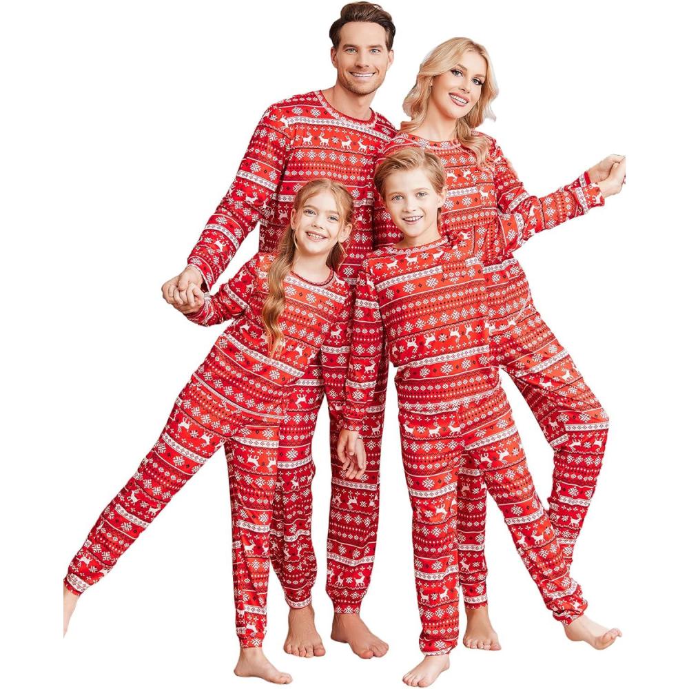 imageEkouaer Family Christmas Pajamas Matching Sets Long Sleeve Holiday Pjs Sleepwear 2 Piece Lounge Sets SXXLChristmas Reindeer on Red