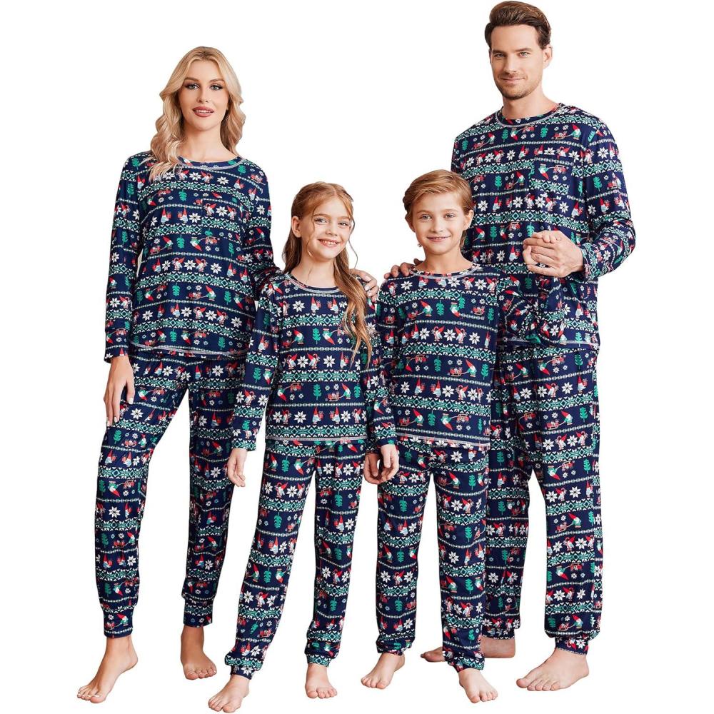 imageEkouaer Family Christmas Pajamas Matching Sets Long Sleeve Holiday Pjs Sleepwear 2 Piece Lounge Sets SXXLChristmas Santa on Navy