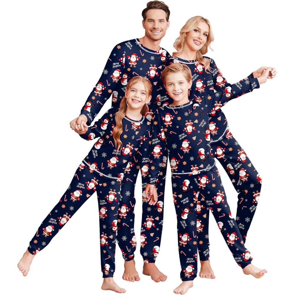 imageEkouaer Family Christmas Pajamas Matching Sets Long Sleeve Holiday Pjs Sleepwear 2 Piece Lounge Sets SXXLNavy Santa Snowman