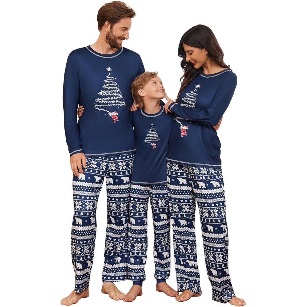 imageEkouaer Matching Family Sets Christmas Pajamas Set Xmas PJS Sleepwear Soft Christmas Matching JammiesBlue Snowflakes