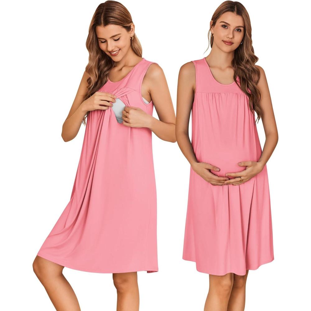 imageEkouaer Maternity Nursing Dress Nightgown Labor and Delivery Gown Sleeveless Pregnancy Breastfeeding DressesBlush Pink