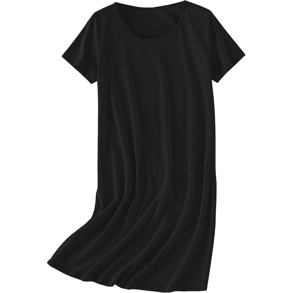 imageEkouaer Nightgowns for Women Cotton Sleepshirts Short Sleeve Nightshirt Tshirt Night Gown Casual Sleepdress Comfy NightdressBlack