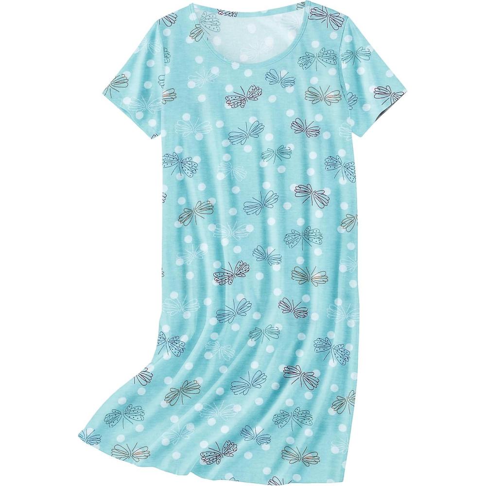 imageEkouaer Nightgowns for Women Cotton Sleepshirts Short Sleeve Nightshirt Tshirt Night Gown Casual Sleepdress Comfy NightdressBlue Butterfly