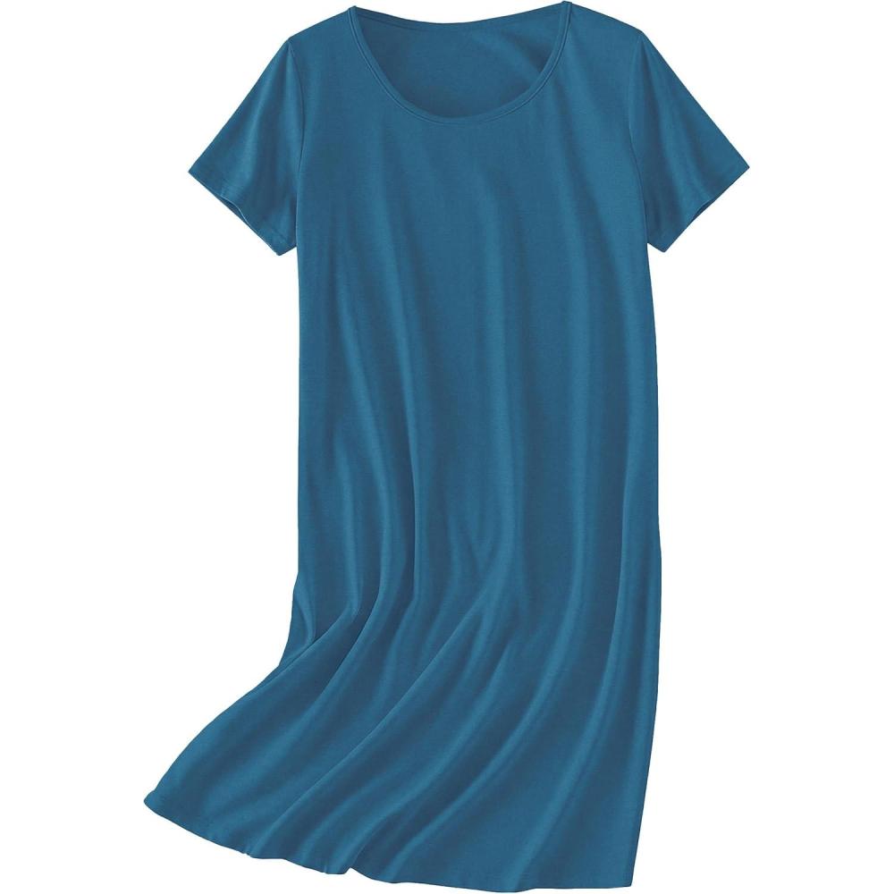 imageEkouaer Nightgowns for Women Cotton Sleepshirts Short Sleeve Nightshirt Tshirt Night Gown Casual Sleepdress Comfy NightdressDark Blue