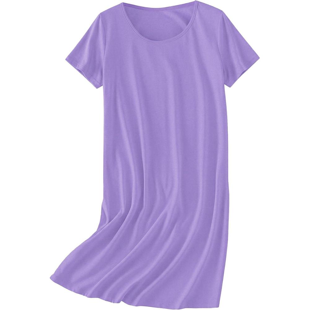 imageEkouaer Nightgowns for Women Cotton Sleepshirts Short Sleeve Nightshirt Tshirt Night Gown Casual Sleepdress Comfy NightdressLilac