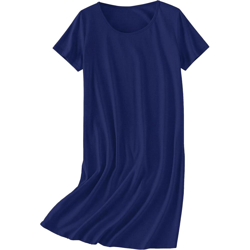 imageEkouaer Nightgowns for Women Cotton Sleepshirts Short Sleeve Nightshirt Tshirt Night Gown Casual Sleepdress Comfy NightdressNavy Blue