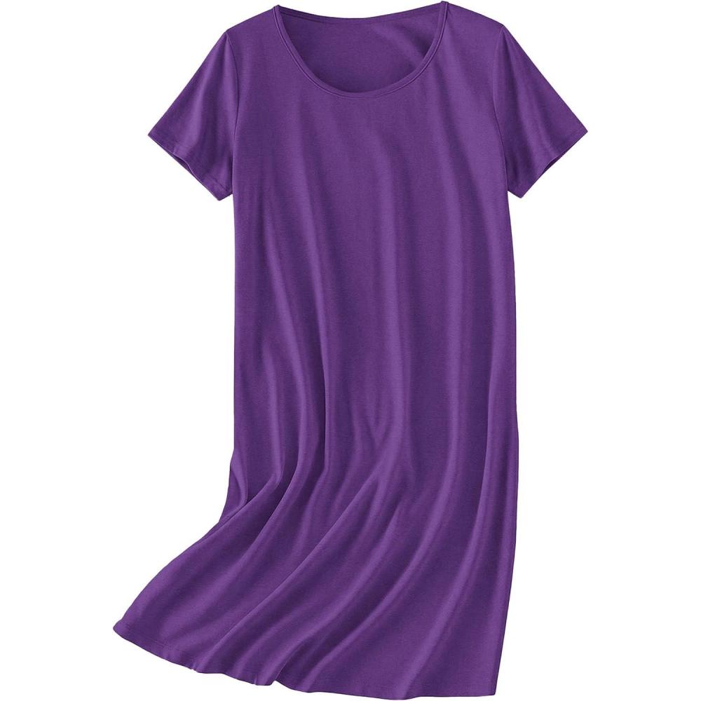 imageEkouaer Nightgowns for Women Cotton Sleepshirts Short Sleeve Nightshirt Tshirt Night Gown Casual Sleepdress Comfy NightdressPurple