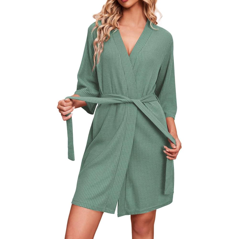 imageEkouaer Robes for Women Waffle Knit Bathrobe Soft Lightweight Knee Length Loungewear SXXLMint Green
