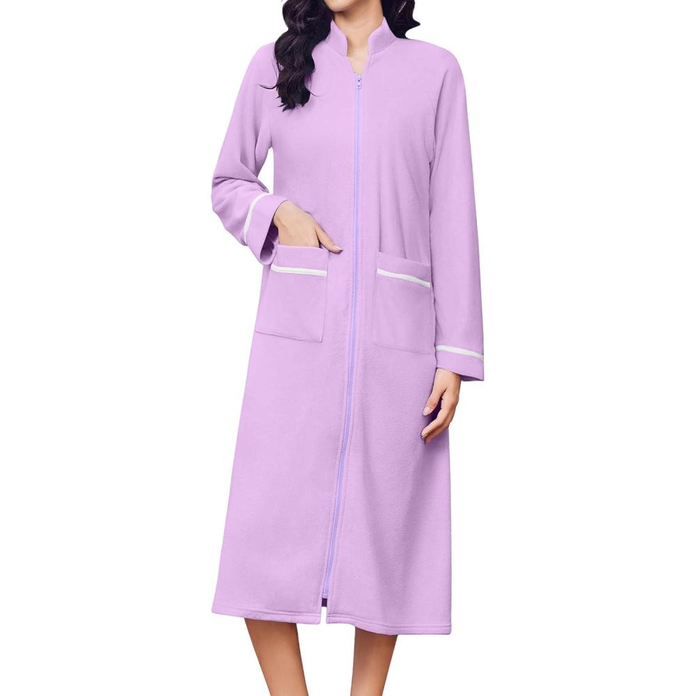 imageEkouaer Womens Zipper Robes Long Sleeve Loungewear Knee Length Housecoat Fleece Bathrobe with Pockets SXXLLavender