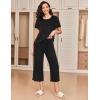 Ekouaer 2 Pack: Women’s Pajamas Set Short Sleeve Sleepwear Capri Pants Pjs Soft Loungewear with Pockets(Black / Leopard)