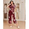Ekouaer 2 Pack: Women’s Pajamas Set Short Sleeve Sleepwear Capri Pants Pjs Soft Loungewear with Pockets(Black / Wine Flower)