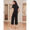 Ekouaer 2 Pack: Women’s Pajamas Set Short Sleeve Sleepwear Capri Pants Pjs Soft Loungewear with Pockets(Black / Wine Flower)