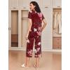 Ekouaer 2 Pack: Women’s Pajamas Set Short Sleeve Sleepwear Capri Pants Pjs Soft Loungewear with Pockets(Black / Wine Flower)