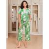 Ekouaer 2 Pack: Women’s Pajamas Set Short Sleeve Sleepwear Capri Pants Pjs Soft Loungewear with Pockets(Black Flower / Green Leaf)