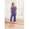 Ekouaer 2 Pack: Women’s Pajamas Set Short Sleeve Sleepwear Capri Pants Pjs Soft Loungewear with Pockets(Blue Stripe/Navy Dots)