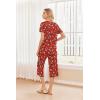 Ekouaer 2 Pack: Women’s Pajamas Set Short Sleeve Sleepwear Capri Pants Pjs Soft Loungewear with Pockets(Christmas Red Snowman/Green Santa Claus)