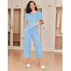 Ekouaer 2 Pack: Women’s Pajamas Set Short Sleeve Sleepwear Capri Pants Pjs Soft Loungewear with Pockets(Floral Print / Blue)