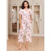 Ekouaer 2 Pack: Women’s Pajamas Set Short Sleeve Sleepwear Capri Pants Pjs Soft Loungewear with Pockets(Floral Print / Blue)