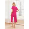 Ekouaer 2 Pack: Women’s Pajamas Set Short Sleeve Sleepwear Capri Pants Pjs Soft Loungewear with Pockets(Rose Red/Grey Stars)