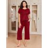 Ekouaer 2 Pack: Women’s Pajamas Set Short Sleeve Sleepwear Capri Pants Pjs Soft Loungewear with Pockets(Wine Red / Floral)