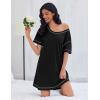 Ekouaer Cotton Nightgowns for Women Oversized Sleepshirt Tshirt Night Gown Short Sleeve Night Shirt Casual Soft Sleepwear(Black)