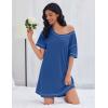 Ekouaer Cotton Nightgowns for Women Oversized Sleepshirt Tshirt Night Gown Short Sleeve Night Shirt Casual Soft Sleepwear(Navy)