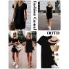 Ekouaer Cotton Nightgowns for Women Short Sleeve Womens Nightgown V Neck Sleep Shirts for Women Soft Sleepwear S-XXXL(Black)