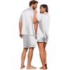 Ekouaer Couple Matching Pajamas Sets Silk Short Sleeve Button Down Sleepwear Satin Pjs Shorts Set Soft Lounge Set S-XXL(White)