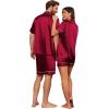 Ekouaer Couple Matching Pajamas Sets Silk Short Sleeve Button Down Sleepwear Satin Pjs Shorts Set Soft Lounge Set S-XXL(Wine)