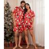 Ekouaer Couple Matching Pajamas Sets Silk Short Sleeve Button Down Sleepwear Satin Pjs Shorts Set Soft Lounge Set S-XXL(Xmas Red)