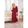 Ekouaer Long Nightgown for Women 3/4 Sleeves Nightshirt Maxi Sleep Dress Plus Size Loungewear Full Length Sleepwear(Red Plaid)