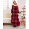 Ekouaer Long Nightgown for Women 3/4 Sleeves Nightshirt Maxi Sleep Dress Plus Size Loungewear Full Length Sleepwear(Red Plaid)