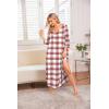 Ekouaer Long Nightgown for Women 3/4 Sleeves Nightshirt Maxi Sleep Dress Plus Size Loungewear Full Length Sleepwear(White Plaid)