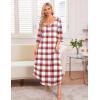 Ekouaer Long Nightgown for Women 3/4 Sleeves Nightshirt Maxi Sleep Dress Plus Size Loungewear Full Length Sleepwear(White Plaid)