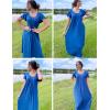 Ekouaer Long Nightgowns for Women with Pockets Short Sleeves Moo Moos for Women Casual Maxi Dress House Dresses S-XXXL(Navy)