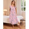 Ekouaer Long Nightgowns for Women with Pockets Short Sleeves Moo Moos for Women Casual Maxi Dress House Dresses S-XXXL(Pink Flower)