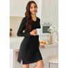 Ekouaer Long Sleeve Nightgowns for Women Sexy Lace Night Shirt V Neck Sleep Shirt Soft Sleepwear(Black)