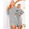 Ekouaer Long Sleeve Nightgowns for Women Sexy Lace Night Shirt V Neck Sleep Shirt Soft Sleepwear(Grey)