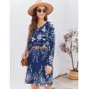 Ekouaer Long Sleeve Nightgowns for Women Sexy Lace Night Shirt V Neck Sleep Shirt Soft Sleepwear(Navy Flower Vine)