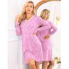Ekouaer Long Sleeve Nightgowns for Women Sexy Lace Night Shirt V Neck Sleep Shirt Soft Sleepwear(Pink Florals)