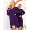 Ekouaer Long Sleeve Nightgowns for Women Sexy Lace Night Shirt V Neck Sleep Shirt Soft Sleepwear(Purple)