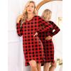 Ekouaer Long Sleeve Nightgowns for Women Sexy Lace Night Shirt V Neck Sleep Shirt Soft Sleepwear(Red & Black Plaid)