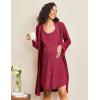 Ekouaer Maternity Nursing Gown and Robe Set 2 Piece Waffle Breastfeeding Nightgown 3 in 1 Labor and Delivery Hospital Gown(Dark Red)