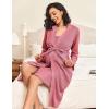 Ekouaer Maternity Nursing Gown and Robe Set 2 Piece Waffle Breastfeeding Nightgown 3 in 1 Labor and Delivery Hospital Gown(Rust)