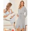 Ekouaer Maternity Nursing Gown and Robe Set Labor Delivery Nursing Nightgowns for Breastfeeding Pregnancy Clothes(Light Grey Stripe)
