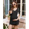 Ekouaer Maternity Sets 2 Piece Outfits Flowing Short Sleeve V Neck Postpartum Pregnancy Pajamas Clothes(Black)