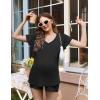 Ekouaer Maternity Sets 2 Piece Outfits Flowing Short Sleeve V Neck Postpartum Pregnancy Pajamas Clothes(Black)