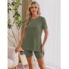 Ekouaer Maternity Sets 2 Piece Outfits Ribbed Knit Short Sleeve Shirts and Biker Shorts Pregnancy Loungewear Mama Clothes(Army Green)
