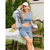 Ekouaer Maternity Sets 2 Piece Outfits Ribbed Knit Short Sleeve Shirts and Biker Shorts Pregnancy Loungewear Mama Clothes(Blue)