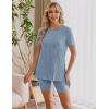 Ekouaer Maternity Sets 2 Piece Outfits Ribbed Knit Short Sleeve Shirts and Biker Shorts Pregnancy Loungewear Mama Clothes(Blue)